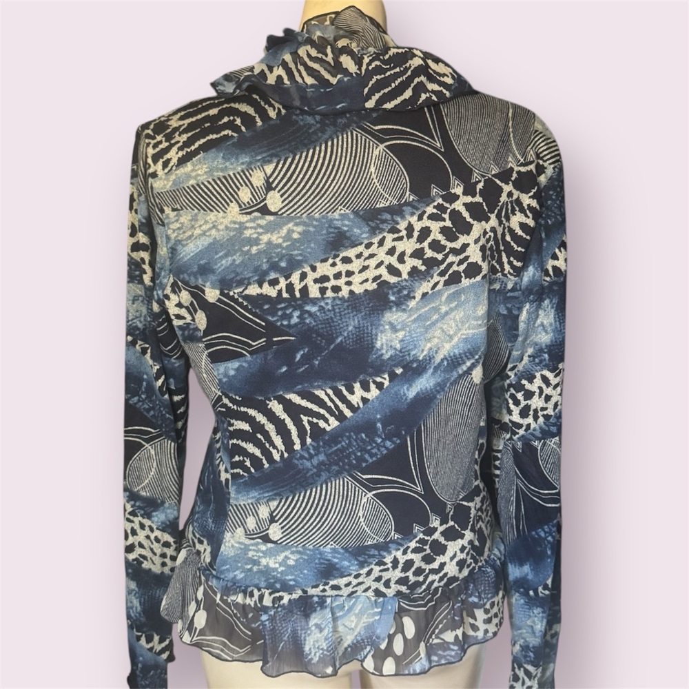 Vintage 90s Blue and black mesh long sleeve blazer jacket top by Alberto Makali - Picture 3 of 11